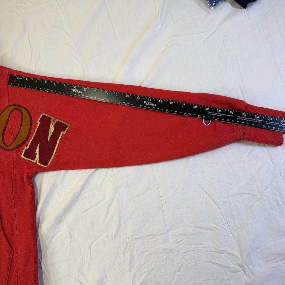 Vintage 90S Champion Cotton Weave Hoodie Men's Or women's Embroidered Y2K Red - Picture 10 of 16
